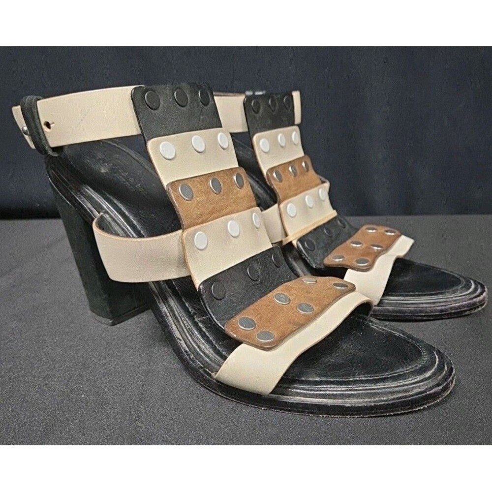 rag & bone Deane Leather T Strap Sandal Colorblock Heels EU 40 US 9.5